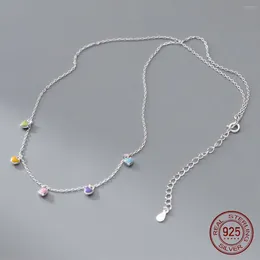 Chains 46cm Silver 925 Colourful Heart Pendant Necklace Minimalist Fashion For Women Jewellery Cute