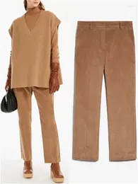 Women's Pants For Women 2023 Autumn Winter Cotton Corduroy Simple High Waist Versatile Casual Straight Trousers