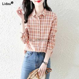 Women's Blouses Shirts Office Lady Fashion Casual Blouses Printing Plaid Button Turn-down Collar Comfortable Straight Spring Summer Women's Clothing YQ231214