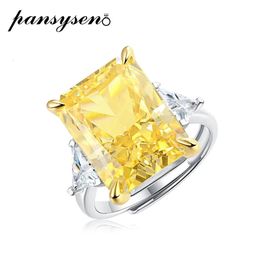 Band Rings PANSYSEN Solid Silver 925 Jewellery Ring 54ct Created Citrine Gemstone Wedding Resizable Couple Wholesale Gift 231212