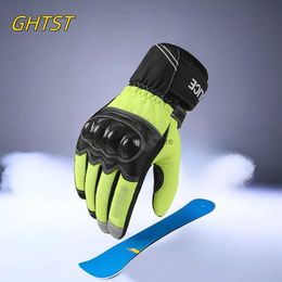 Ski Gloves Ski Gloves Leather Carbon Fibre Waterproof Full Finger Warm Fleece Non-slip Cycling Motorcycle Jet Ski Snowboard AccessoriesL23118