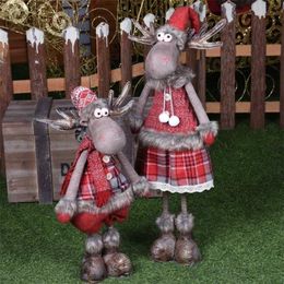 Retractable Christmas Dolls Santa Claus Snowman Reindeer Toys Xmas Figurines Gift for Kid Navidad Tree Ornament 211022231t
