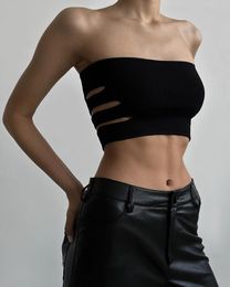 Women's Tanks Fashion Women Tube Tops Solid Color Cutout Boat Neck Strapless Tank Summer Backless Bandeau Shirts XS-L