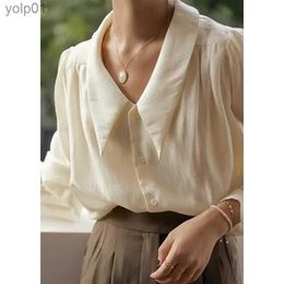 Women's Blouses Shirts Deeptown Vintage Elegant Chiffon Blouses Women Old Money Style Shirts Puff Sleevs Chic V-neck Office Wear Casual Sexy Mesh TopsL231214