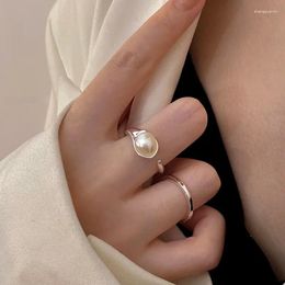 Cluster Rings 925 Sterling Silver Geometric Irregular Pearl Temperament Ring For Women Bohemian Fashion Adjustable Antique Personality