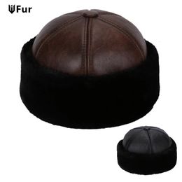 Trapper Hats Brand Style 2023 Retro Cowhide Bomber Hat Winter Keep Warm Caps Men Women Real Leather Cap Thick Velvet Dad 231214