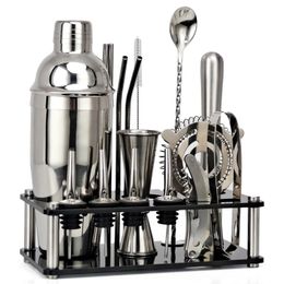 Bar Tools 550ml/750ml Stainless Steel Cocktail Shaker Mixer Drink Bartender Kit Bars Set Tools With Wine Rack Stand Tool for Birthday Gift 231214
