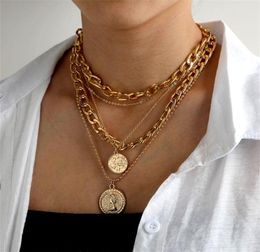 Vintage Multilayer Chain Necklace Women039s Necklace Torques Large Coin Pendant Jewellery Accessories6730852