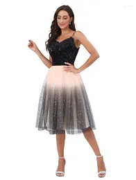 Party Dresses Elegant Knee Length A Line Prom Tulle Spaghetti Strap Glitter Evening Dress Special Occasion Gowns