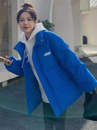 Women's Hoodies Winter Blue Solid Coat Autumn Korean Harajuku Zipper Pockets Clothes Overcoat Women Spring Loose Hooded Girls