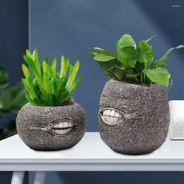 Vases Desktop Plant Pot Zipper Mouth Flower Funny Resin Set For Indoor Outdoor Gardening 2pcs Round