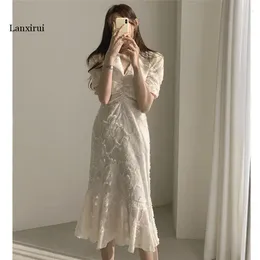 Party Dresses Lanxirui Stylish V-Neck Elegant Waist-Controlled Slimming 2023 Early Spring Plus Slender Ruffles Short-Sleeved Long Dress