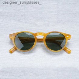 Sunglasses Gregory Peck Vintage Designer Sunglasses for Women OV5186 2023 Transparent Acetate Retro Round Polarized Sun Glasses MenL231214