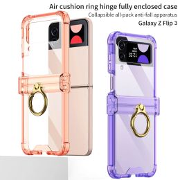 Ring Holder Clear Case for Samsung Galaxy Z Flip 3 4 5 5G Flip3 Flip4 Hinge All Inclusive Protection Flip5 Luxury Slim TPU Shockproof Cover