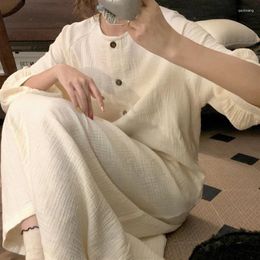 Women's Sleepwear Texture Wood Buckle Simple And Elegant Cotton Yarn Home Wear Long Sleeved Pajamas Casual