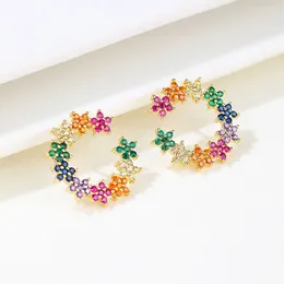 Stud Earrings Lovely Flower Shape Cubic Zirconia Earring Colored Zircon Round Cut For Women Jewelry Fashion Birthday Party Gifts