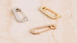 Hoop Earrings Original Brand 925 Sterling Silver 18k Gold Vermeil Delicate Pave CZ Diamond Safety Pin Small Huggie Earring8875954