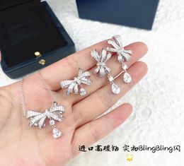 Brand 925 Sterling Silver Jewelry set For Women drop water butterfly bow knot necklace earrings ring Gra brand jewelry set8437295
