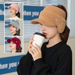 Trapper Hats Winter Warm Knitted Ear Protection Cap For Women Outdoor Coldproof Visor Hat With Earflaps Trendy Earmuff Baseball Caps 231213
