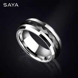 Wedding Rings Ring for Men 8mm Width Tungsten Carbide Inlay Black Multifaceted Ceramic Customised 231212
