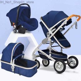 Strollers# Baby Stroller 3 In 1 With Car Seat High Landscape Pram Folding Carriage Strollers Mom Trolley Q231215