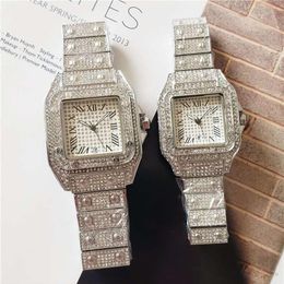 Men Watches Women Watch Full Diamond Shiny Quartz Movement Iced Out Wristwatch Silver White Good Quality Analog Lover Wristwtaches2689