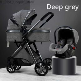 Strollers# Luxurious Baby Stroller 3 In 1 Portable Travel Carriage Fold Pram High Landscape Aluminum Frame Born Infant Strollers#273m Q231215