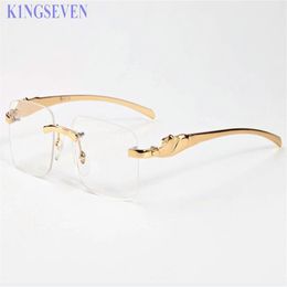 top qulaity fashion sunglasses Men Women rimless buffalo horn glasses with red box case green clear lenses gold Oculos Gafas lunet226q