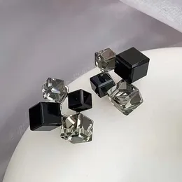 Hoop Earrings Black Square Sugar Cube Stud Earring Luxurious Colorful Crystals Irregular Niche Women 2023