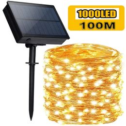 Christmas Decorations 1000 LEDs LED Outdoor Solar Lamp String Lights 100 Metres Fairy Holiday Christmas Party Garland Solar Garden W 231214