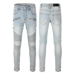 Men Designer Jeans Big and Tall Trousers Denim for Man Skinny Rock Biker Slim Blue hip hop Mens Fashion Buckle Long Straight Zipper Fly Wash