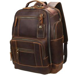 Backpack For Men's Vintage Full Grain Leather 15 6 Inch Laptop Daypack Large Capacity Business Camping Travel 24L Rucksack272p
