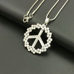 10Pcs Antique Silver Peace Symbol Pendant Necklace For Men Women Party Jewellery Gift A-858d