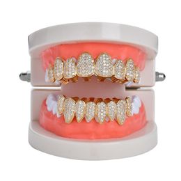 New Hip hop teeth tooth grillz copper zircon crystal teeth grillz Dental Grills Halloween jewelry gift whole for rap rapper me297H