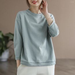 Women's T Shirts Simple Solid Colour Cotton Long Sleeve T-shirt 2023 Spring Autumn Pullover Loose Tops For Women Casual Tees Tshirt