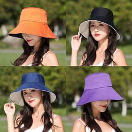 Sun Hat Summer Foldable Bucket Hat for Women Outdoor Sunscreen Cotton Fishing Hunting Cap Anti-UV Wide Brim Bucket Sun Hat G220311186G