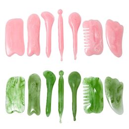 Face Care Devices 7pcs/set Jade Massagers For Face Body Gua Sha Scraper Beauty Roller Set Natural Gouache Stone Massage Slimming Skin Care 231214