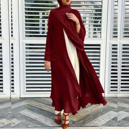 Casual Dresses Women'S Muslim Cardigan Belt Outwear Shirt Soft And Elegant Chiffon Solid Layered Loose Long Affordable