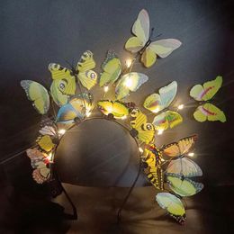 Hair Accessories Led Rave Toy LED Light Glowing Flashing Butterfly Fascinator Headband Crown Tea Party Halloween Costume Headpiece ZZ