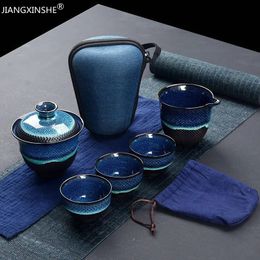 Tea Cups Chinese Kung Fu Travel Set Ceramic Glaze Teapot Teacup Gaiwan Porcelain Teaset Kettles Teaware Sets Drinkware Ceremony 231214