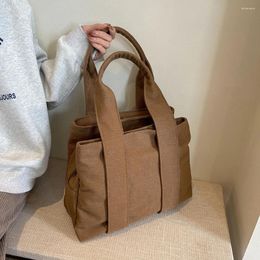 Evening Bags 3 Compartment Women's Shopper Bag Retro Canvas Shoulder Large Capacity Ladies Daily Solid Colour Tote Casual Handbag