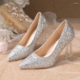 Dress Shoes Bling Sexy High Heels Women Pointed Toe Elegant 2024 Autumn Luxury Transparent Pumps Zapatos Para Mujer