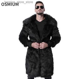 Men's Fur Faux Men Winter Coat Overcoat Turndown Collar Long Warm Fluffy Leopard Print Jacket Plus Size S-4XL Q231212