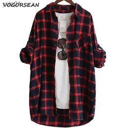 Women's Blouses Shirts Women Blouse Shirt Loose Casual Plaid Shirts Long Sle Large Size Tops Womens Blouses Red Green 2021L231214