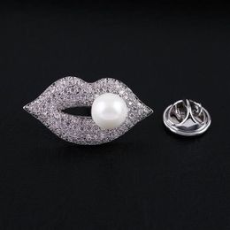 Pins Brooches Sexy Lips KISS CZ Lapel Pin Collar Brooch Fashion Ornament Jewelry Accessories257z