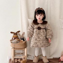 Girl Dresses 2023 Winter Toddler Girls Dress Korean Floral Cotton Padded Doll Collar Warm Princess Baby Infant Rompers