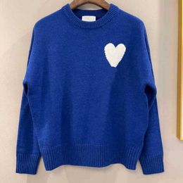 Amis Sweater Fashion Amisweater Paris Cardigan Mens Women Designer Knitted Shirts High Street Printed a Heart Pattern Round Neck Knitwear Men Am i Jumper 0387