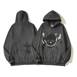 American Flame Skull Hair Bubble Print Hooded Sweater High Street Couple Loose Coat