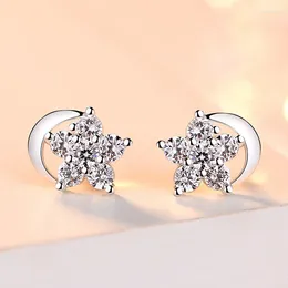 Stud Earrings 925 Silver Plated Zircon Star Moon For Women Girls Elegant Jewellery Pendientes Brincos Eh1794