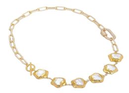 GuaiGuai Jewellery Cultured White Keshi Flower Pearl Gold Colour Plated Link Chain Choker Necklace Handmade For Women Real Gems Stone7485355